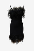 Staud Black Feather Trim Mini Dress