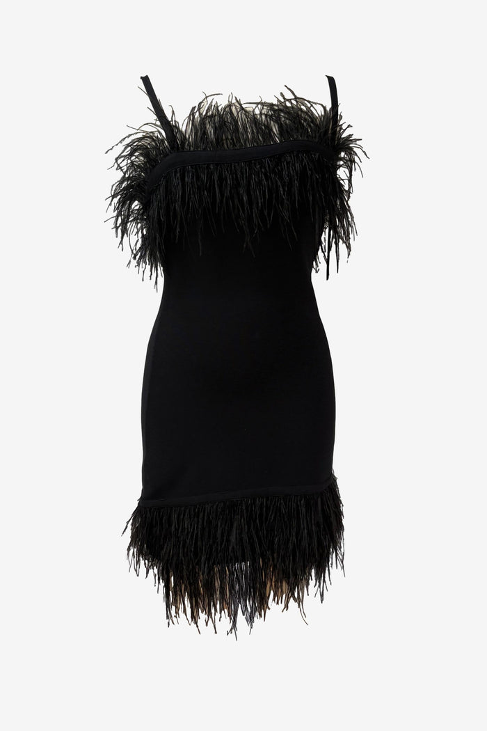 Staud Black Feather Trim Mini Dress