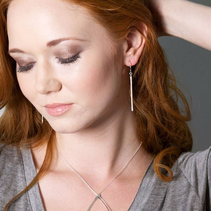 Stem Long Skinny Bar Earrings in gold or silver