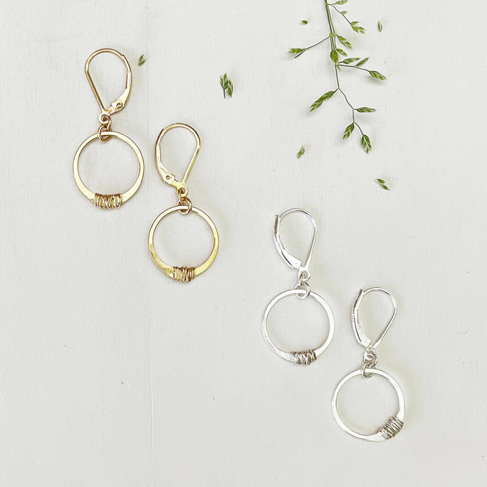 Stitch Earrings Wire Wrapped Circles Dainty Drops