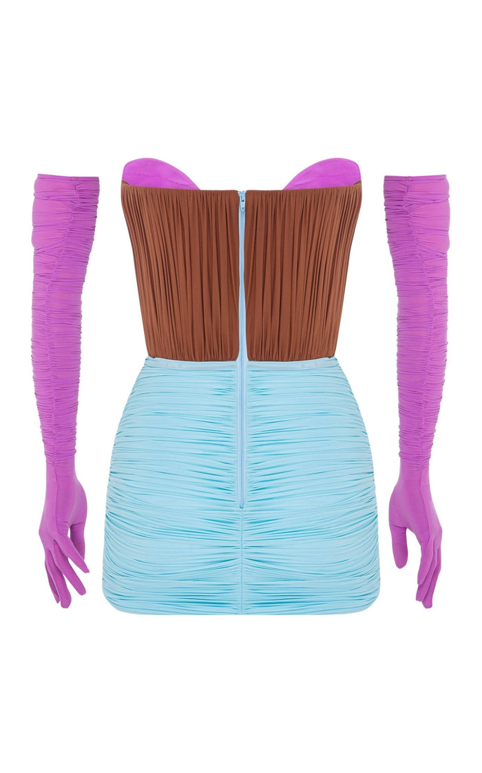 Alex Perry Stone Gloved Ruched Mesh Mini Dress - Runway Catalog