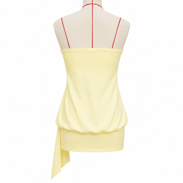 Tube mini dress with eyelet trim for Y2K party outfit inspiration