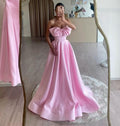Strapless Pink Satin Prom Dress 2025 with Bow
