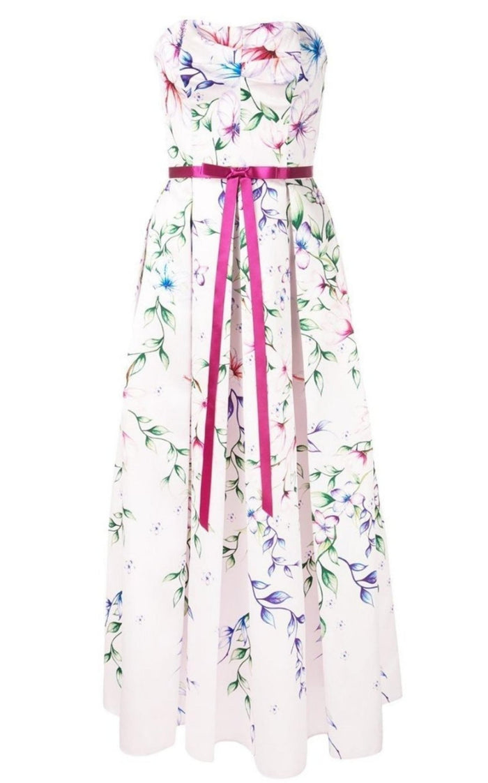 Marchesa Notte Strapless Printed Mikado Corseted Gown - Runway Catalog