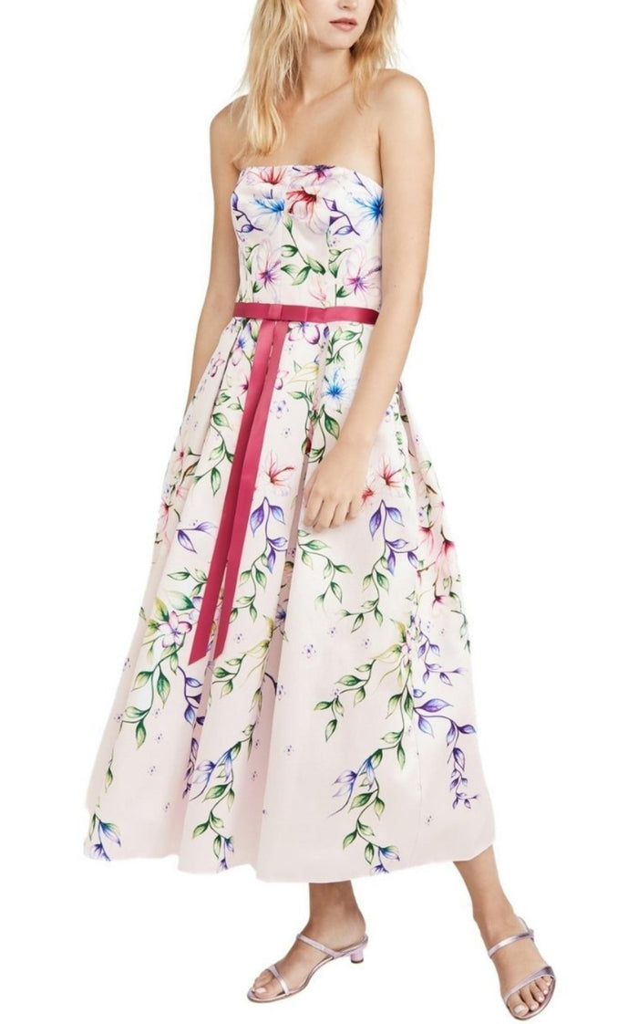 Marchesa Notte Strapless Printed Mikado Corseted Gown - Runway Catalog