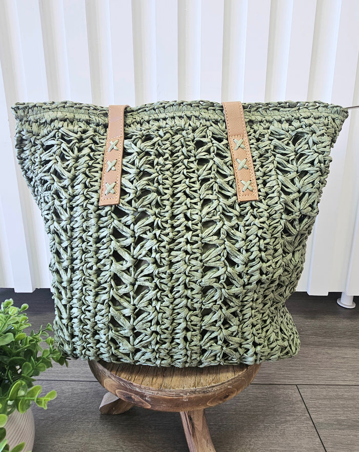 Woven straw tote bag.