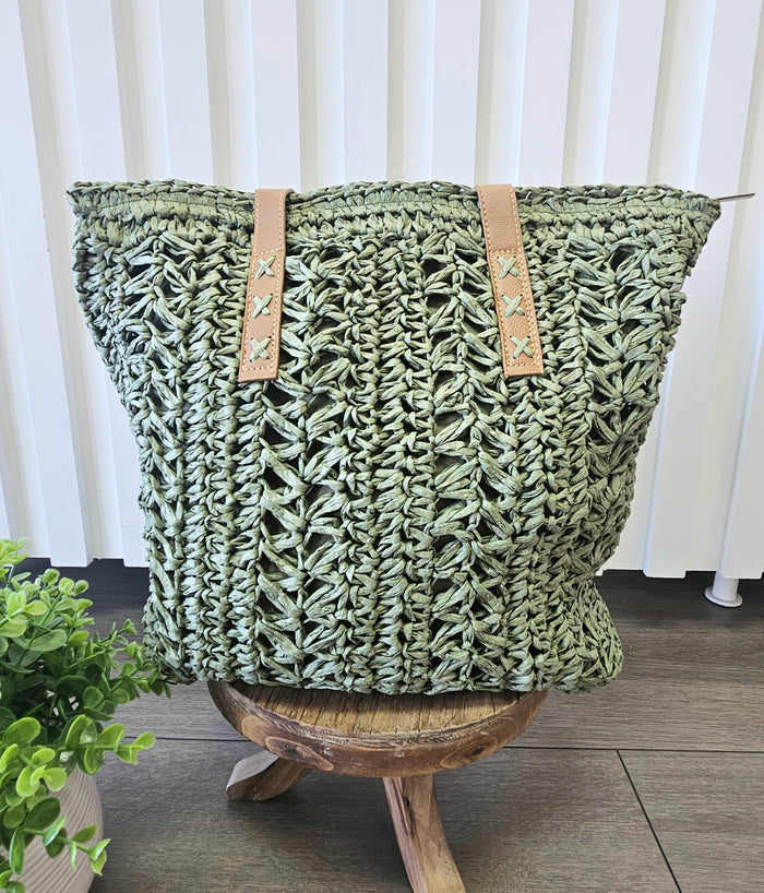 Woven straw tote.