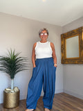 Stretch Mid Denim Barrel Leg Pants