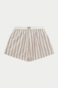STRIPE BOXER WAISTBAND WOVEN SHORTS - BEIGE