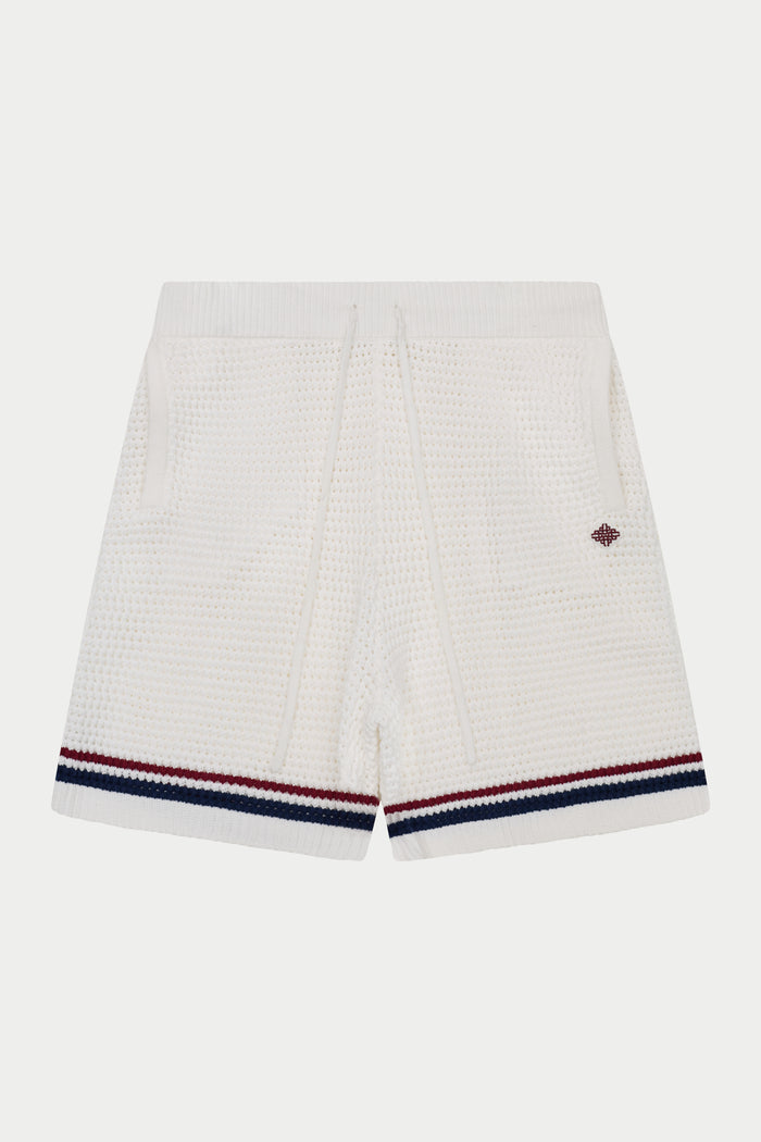 STRIPE CROCHET KNIT SHORTS - BURGUNDY