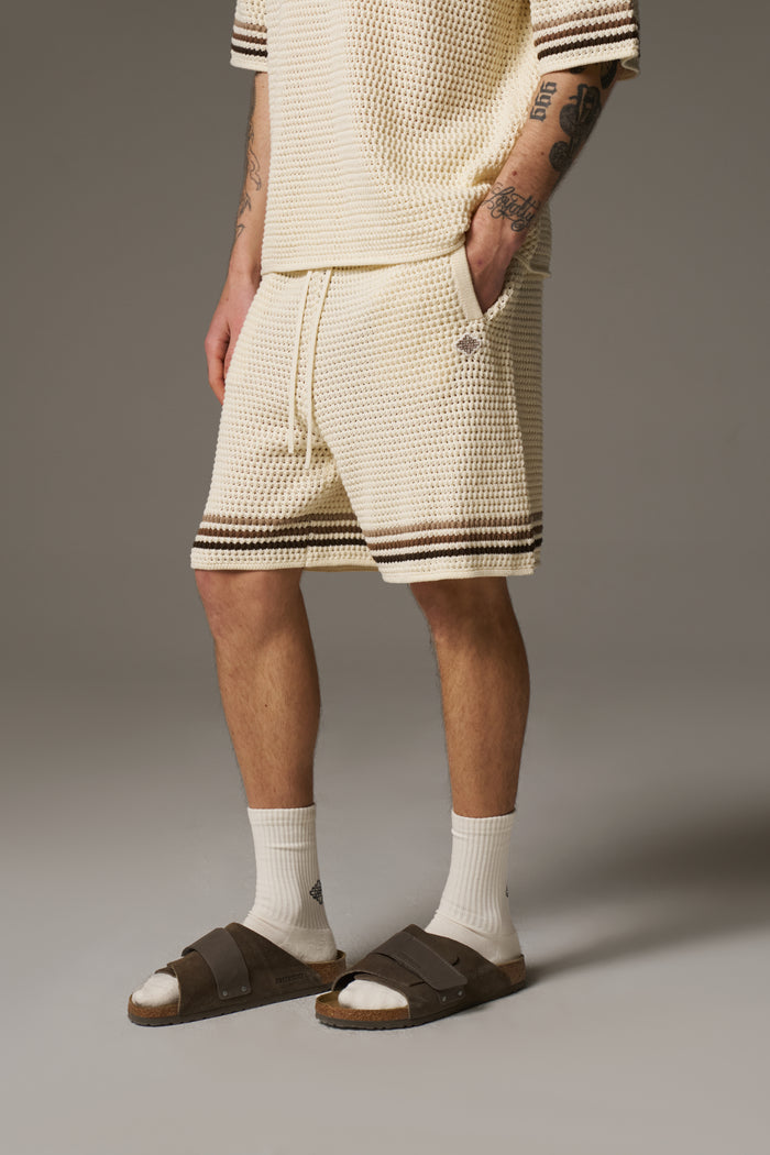 STRIPE CROCHET KNIT SHORTS - OFF WHITE