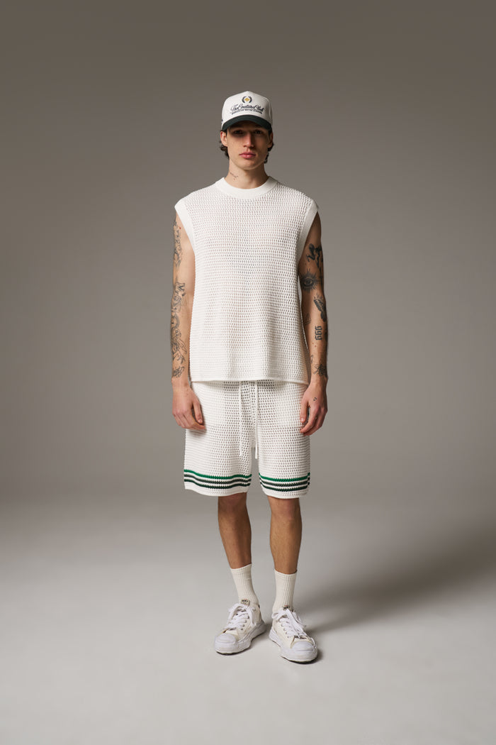 STRIPE CROCHET KNIT SHORTS - WHITE