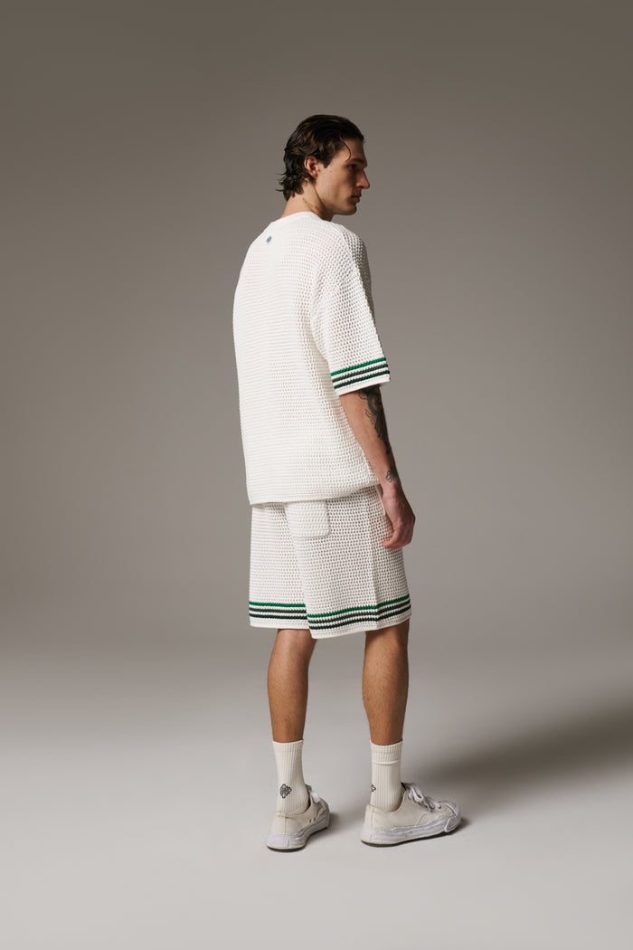 STRIPE CROCHET KNIT SHORTS - WHITE