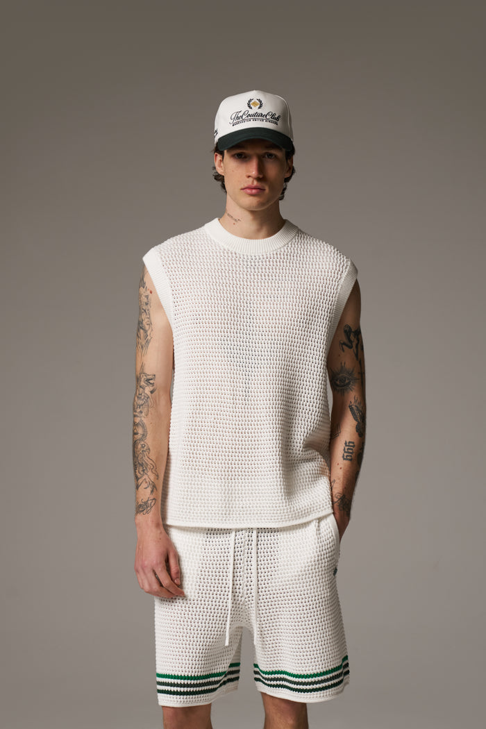 STRIPE CROCHET KNIT SHORTS - WHITE
