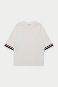 STRIPE CROCHET KNIT T-SHIRT - BURGUNDY