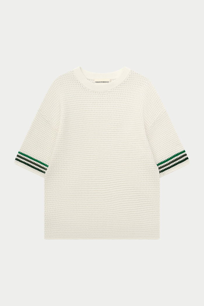 STRIPE CROCHET KNIT T-SHIRT - WHITE
