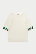 STRIPE CROCHET KNIT T-SHIRT - WHITE