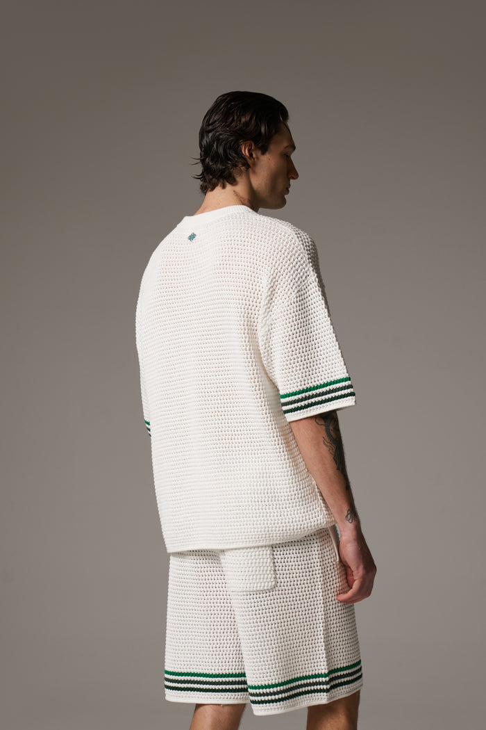 STRIPE CROCHET KNIT T-SHIRT - WHITE