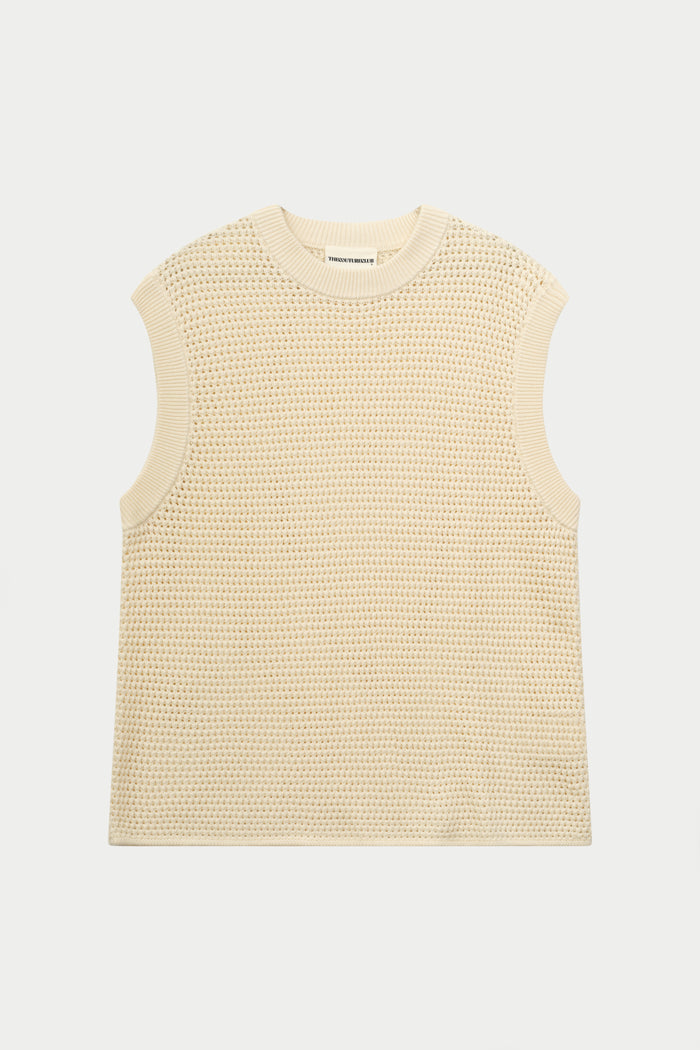 STRIPE CROCHET KNIT VEST - OFF WHITE