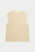 STRIPE CROCHET KNIT VEST - OFF WHITE