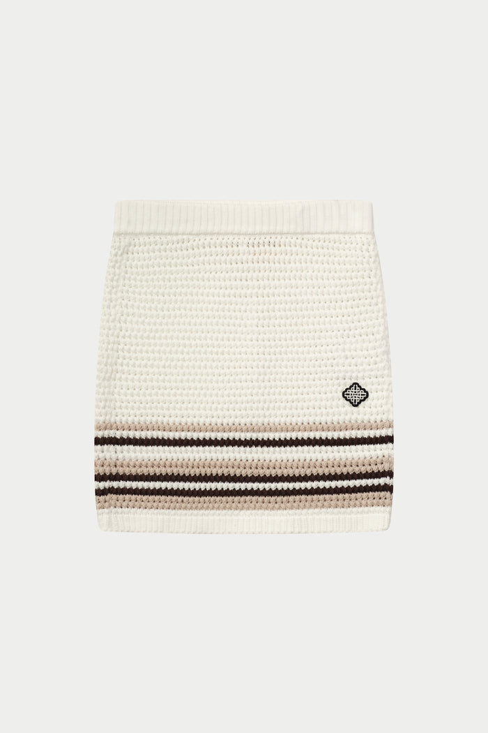 STRIPE CROCHET KNITTED MINI SKIRT - OFF WHITE