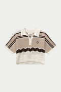 STRIPE CROCHET KNITTED OPEN COLLAR SHIRT - OFF WHITE