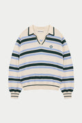 STRIPE KNITTED POLO SWEATSHIRT - OFF WHITE