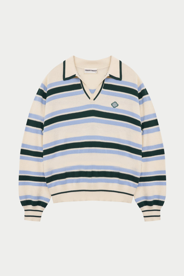 STRIPE KNITTED POLO SWEATSHIRT - OFF WHITE