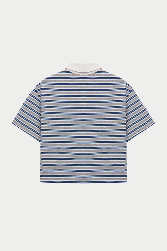 STRIPED POLO TEE - GREY