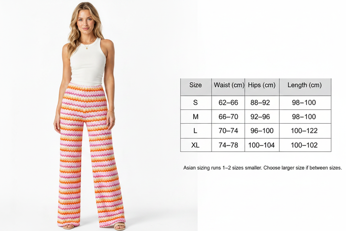 Women's striped wide leg pants with bold patchwork patterns, contrast colors and an easy elastic waistband for casual outfits
