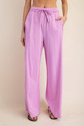 Pink cotton slub knit wide leg pants by Rae Mode
