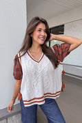 rust ivory plaid sweater vest top