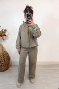floral print tan blue matching sweatshirt pants set full