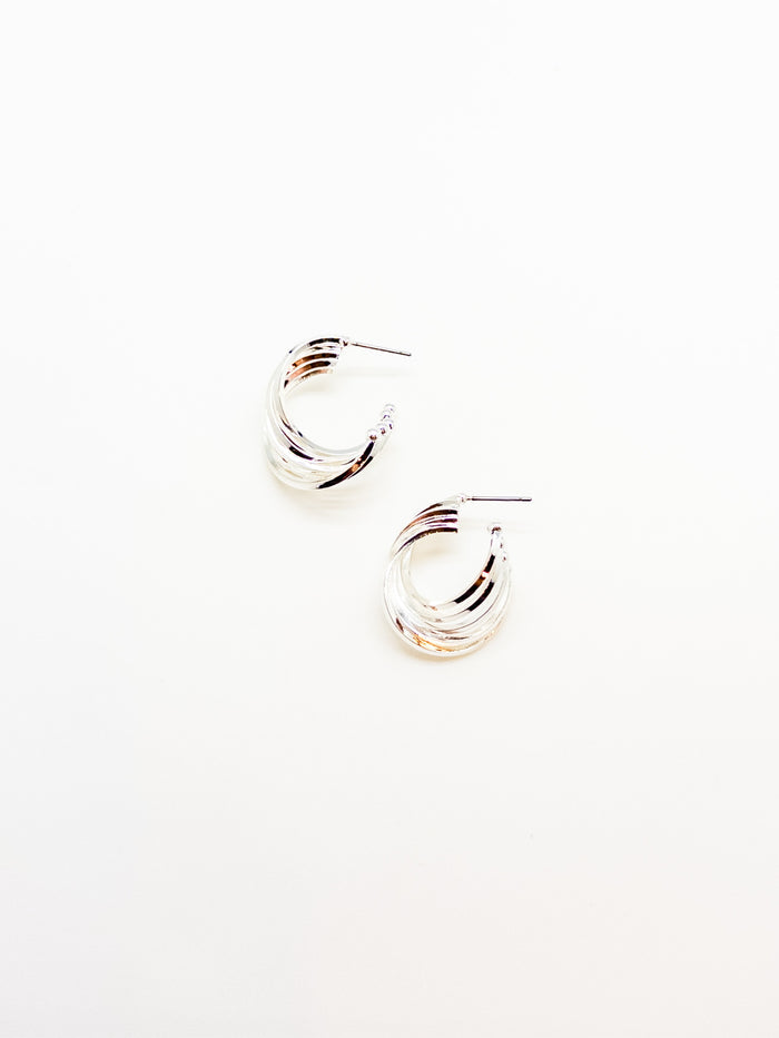 Swirl Nickel Free Short Silver Hoops