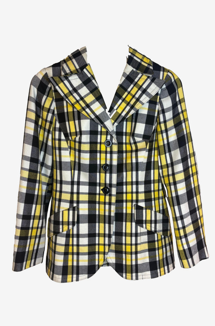 Tailored Plaid Blazer In Yellow, Black & White