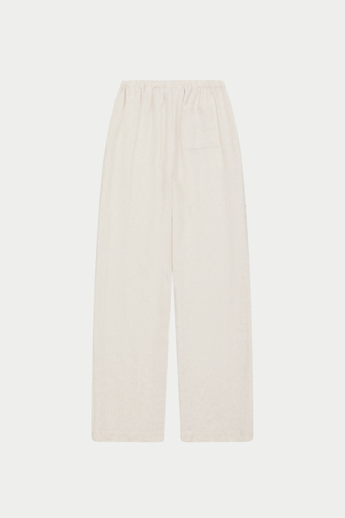 TEXTURED LINEN BUTTON DETAIL TROUSER - BEIGE