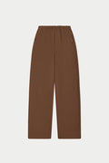 TEXTURED LINEN BUTTON DETAIL TROUSER - BROWN