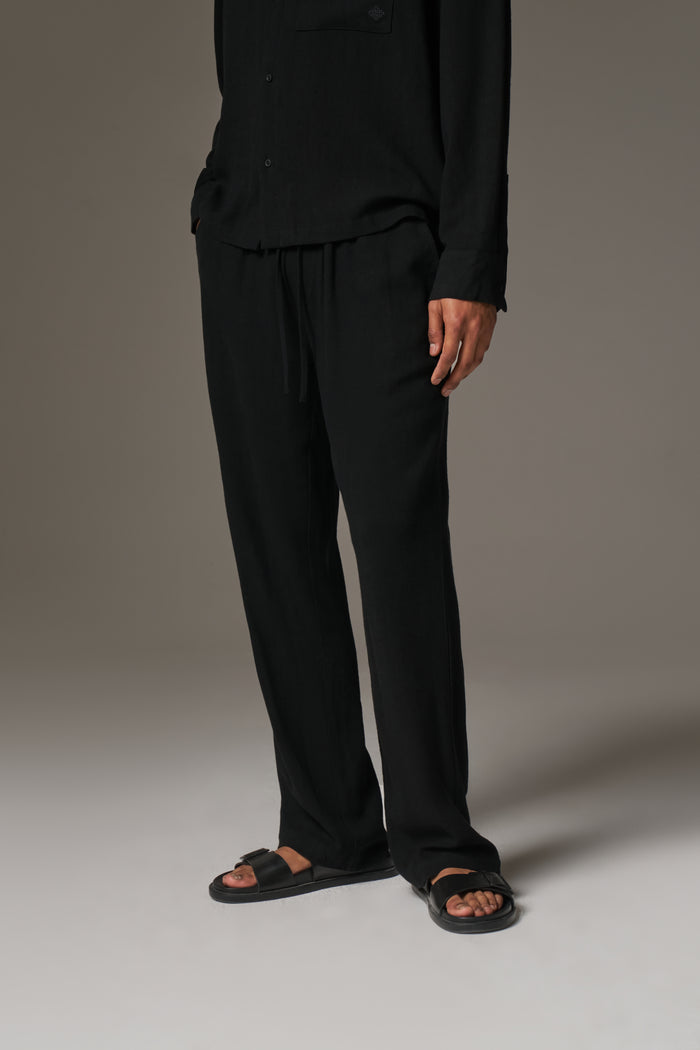 TEXTURED WOVEN TROUSERS - BLACK