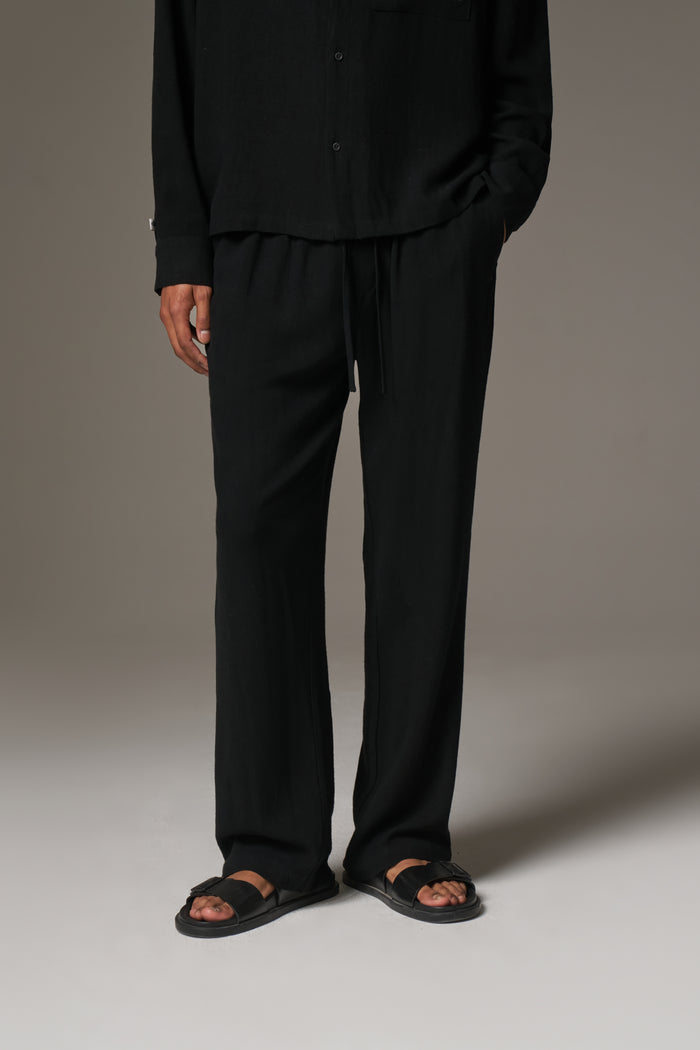 TEXTURED WOVEN TROUSERS - BLACK