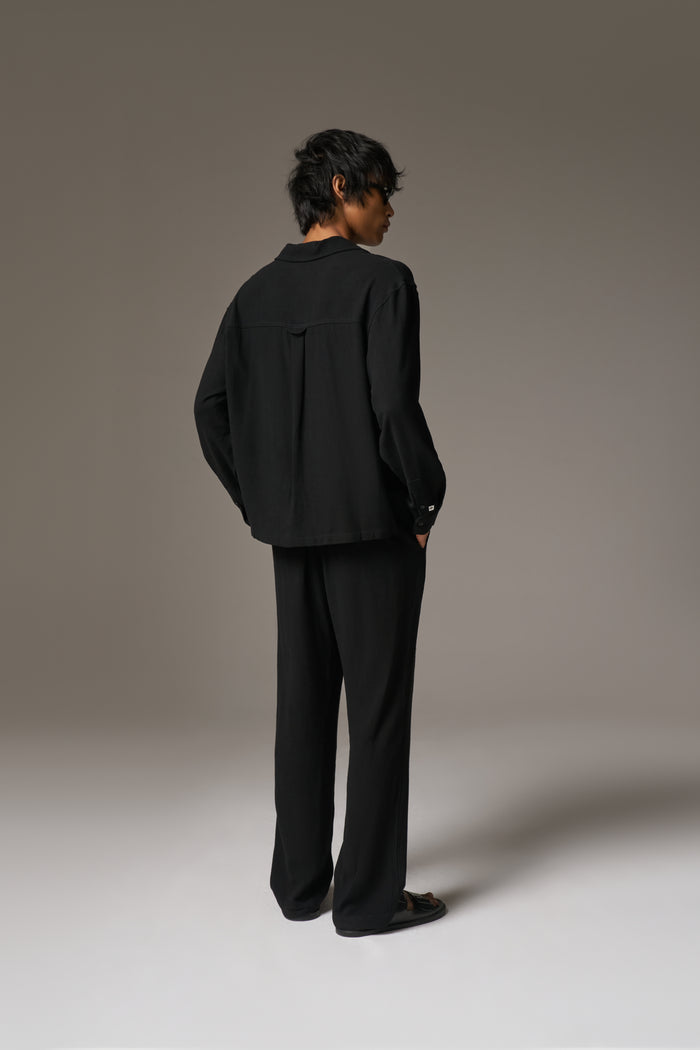TEXTURED WOVEN TROUSERS - BLACK