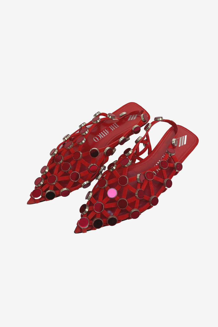 The Attico Grid Studded Suede Slingback Flats