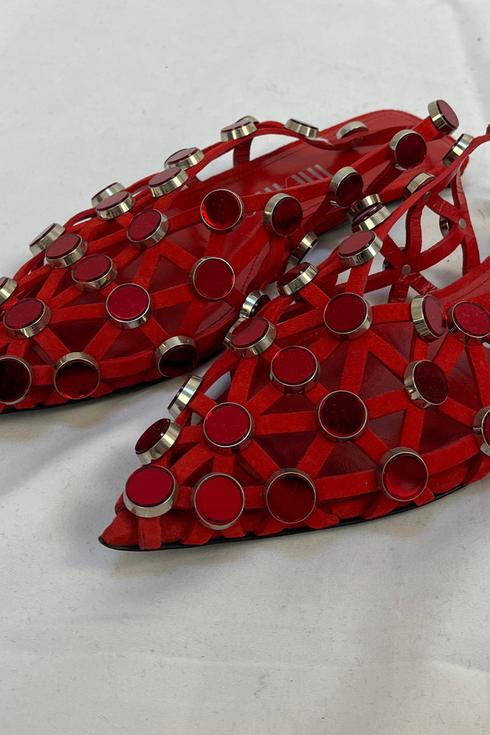 The Attico Grid Studded Suede Slingback Flats