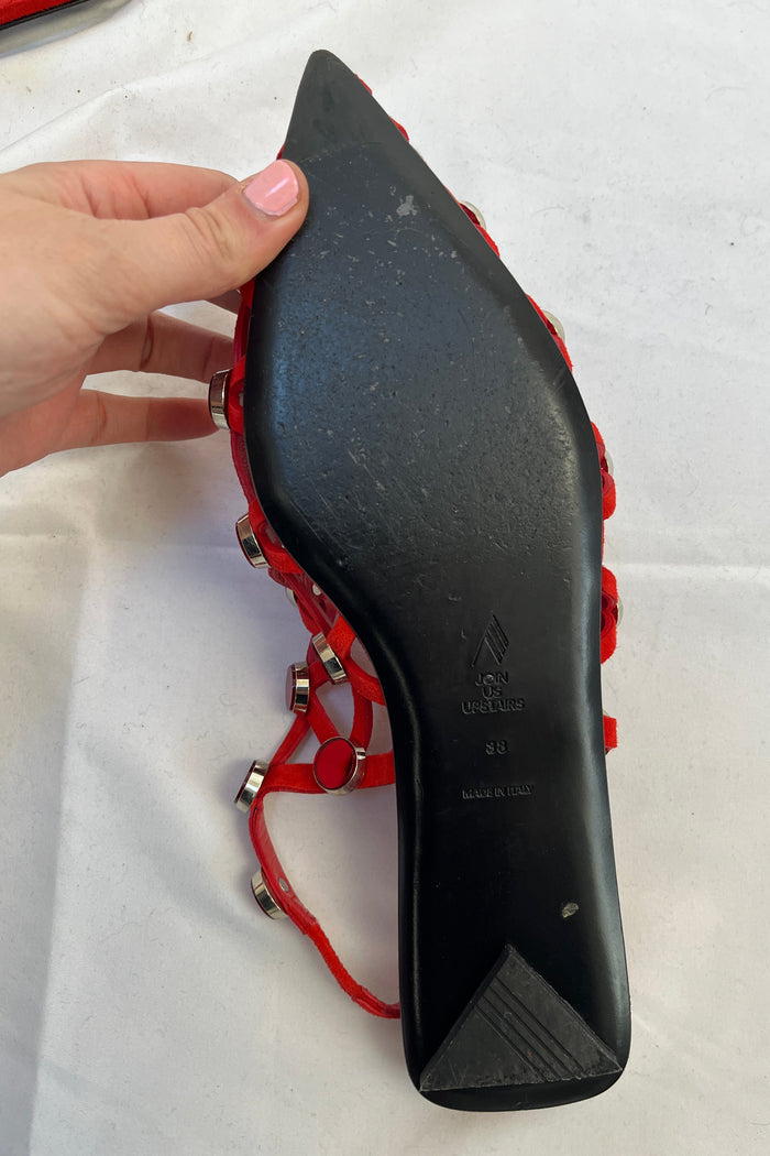 The Attico Grid Studded Suede Slingback Flats