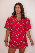 Women's red Bulldogs poplin top by Stewart Simmons