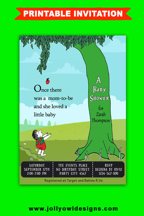 The Giving Tree Baby Shower Invitation - Jolly Owl Designs
