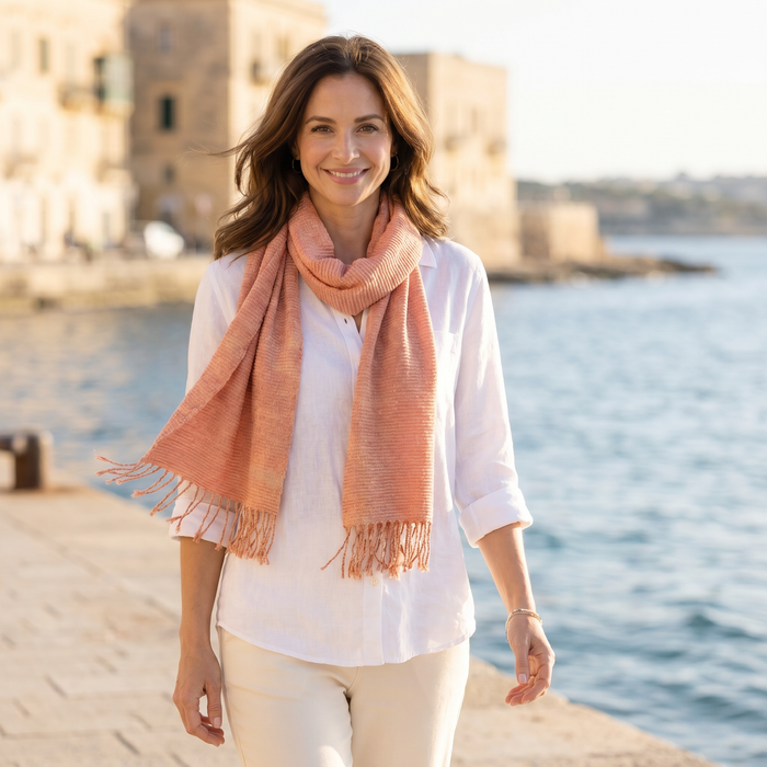 Ticha - Crinkle Pastel Scarf (65x180cm) - Peach Tea