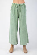 Women's mineral washed juniper green erry knit wide leg cropped pants by Easel