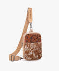Trinity Ranch Genuine Hair-On Cowhide Tooled Sling Bag