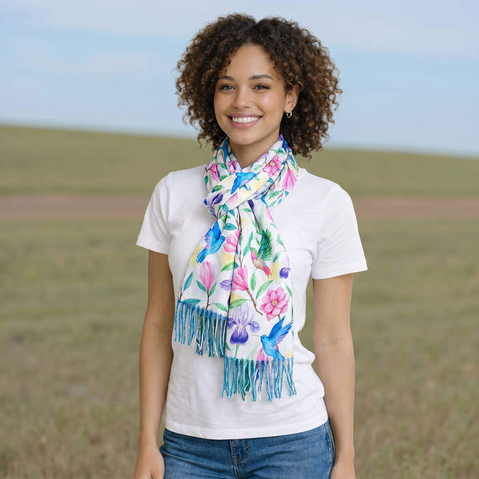 Tropical Hummingbird Pashmina Style Scarf - (70x180cm)