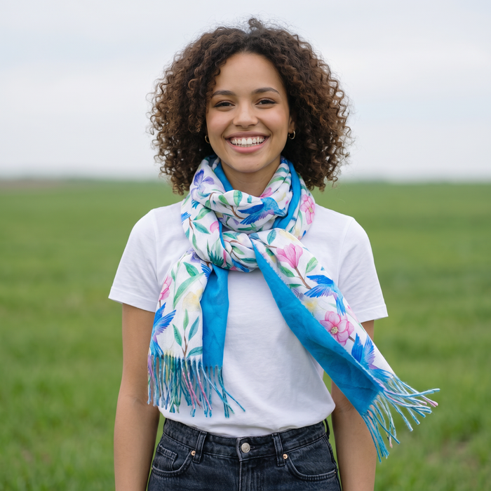 Tropical Hummingbird Pashmina Style Scarf - (70x180cm)